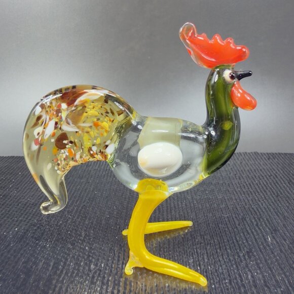 Vintage Italian Art Glass Rooster Chicken Bird Blown Glass Small Figurine Italy - Picture 1 of 11